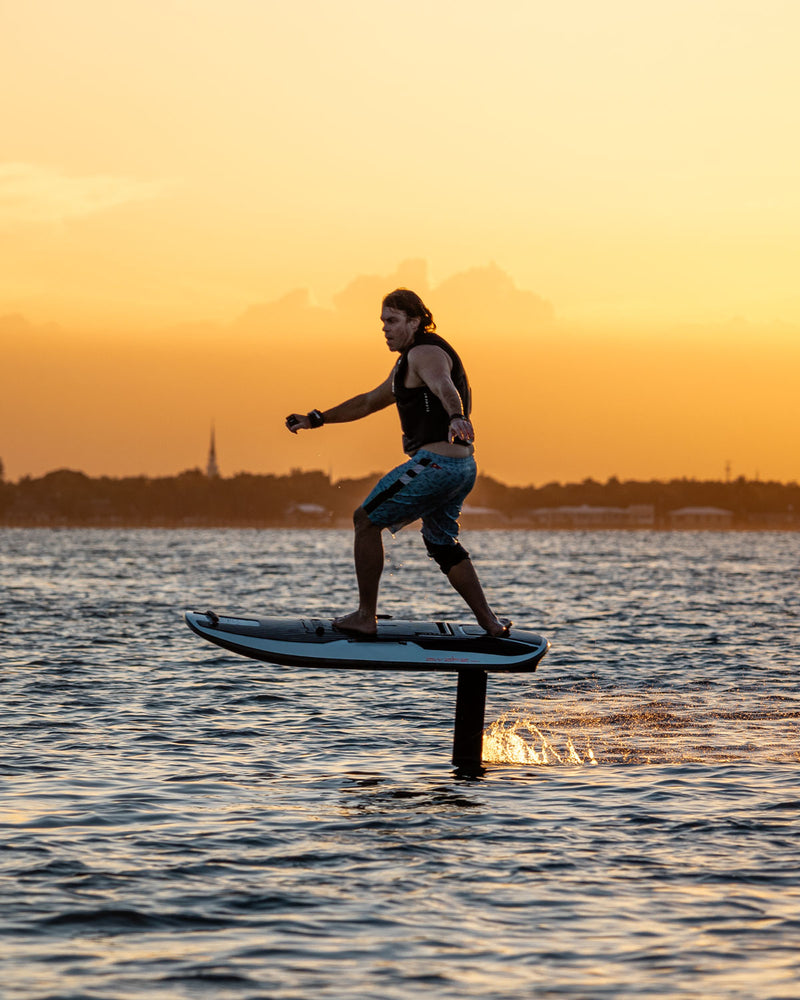 Awake VINGA 3 electric eFoil being ridden during sunset